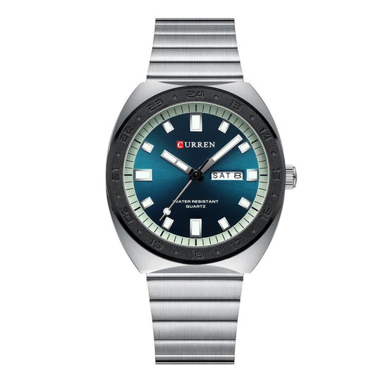 Curren Calendar Steel Strap Business Quartz Men Watch(White Blue) - Alloy Watches by Curren | Online Shopping South Africa | PMC Jewellery | Buy Now Pay Later Mobicred