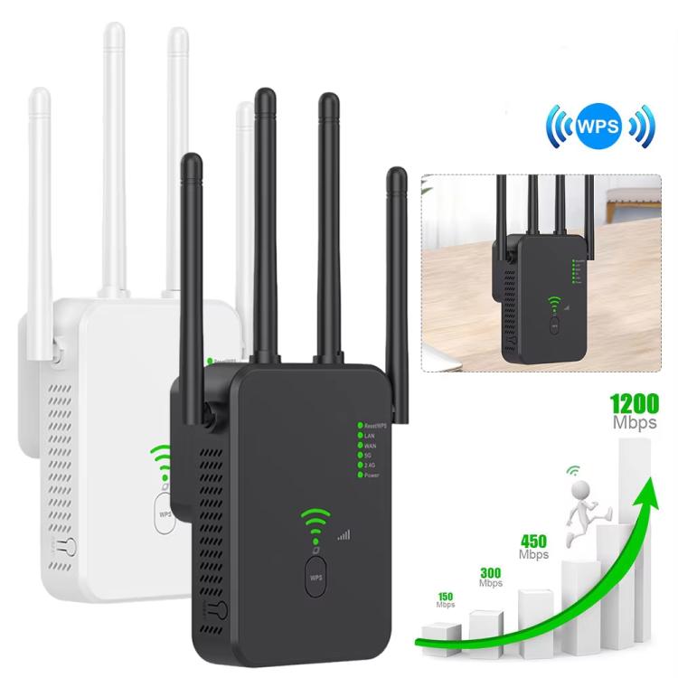 Urant U10 1200Mbps 2.4G & 5.8G Wireless Repeater WiFi Signal Amplifier With 4 Antenna US Plug Black - Broadband Amplifiers by Urant | Online Shopping South Africa | PMC TechLife | Buy Now Pay Later Mobicred