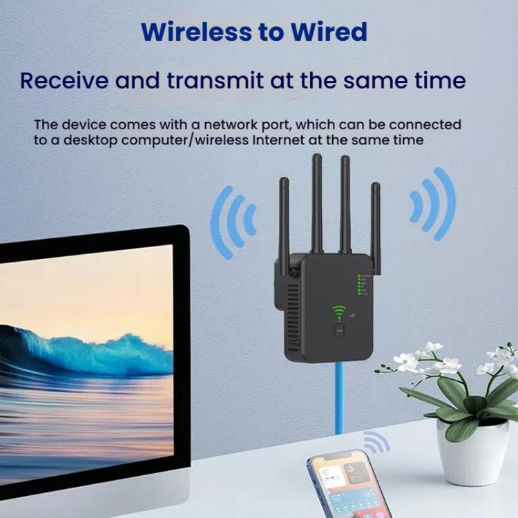 Urant U10 1200Mbps 2.4G & 5.8G Wireless Repeater WiFi Signal Amplifier With 4 Antenna US Plug Black - Broadband Amplifiers by Urant | Online Shopping South Africa | PMC TechLife | Buy Now Pay Later Mobicred