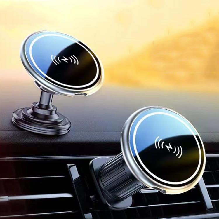 15W Car Magnetic Wireless Charging Phone Holder Alloy Base, Spec: Adhesive Silver - Wireless Charger Holders by PMc TechLife | Online Shopping South Africa | PMc TechLife | Buy Now Pay Later Mobicred