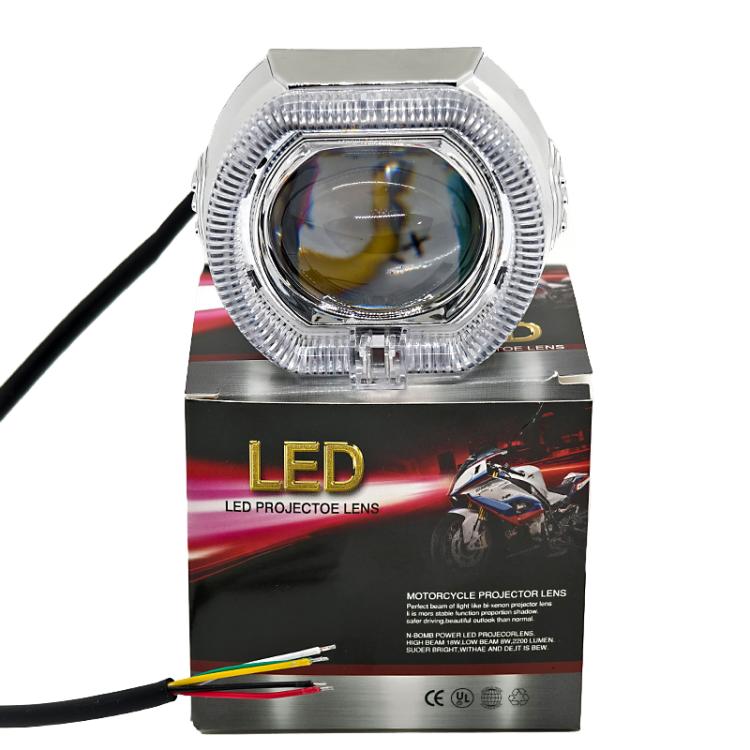 2.5 inch Motorcycle Electric Bike Car Universal Built-in LED Headlight Spot Lens Far and Near Spotlight, Style: Red Aperture+Red Devil Eye(Silver) - Headlights by PMC Jewellery | Online Shopping South Africa | PMC Jewellery | Buy Now Pay Later Mobicred