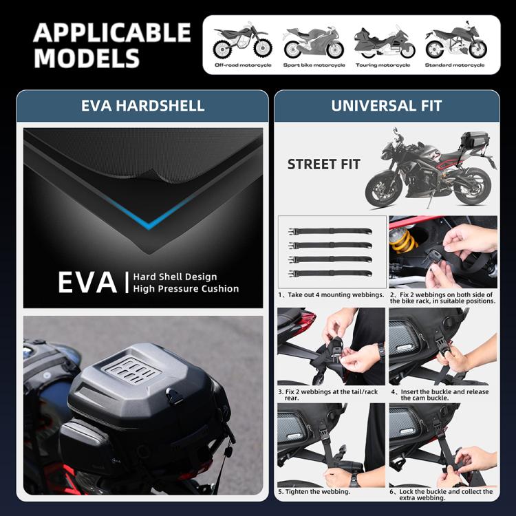 Rhinowalk MT2335 23L-35L Expandable Large-capacity EVA Hard Shell Motorcycle Tail Bag(Carbon Fiber) - free shipping - PMc TechLife - Order now!