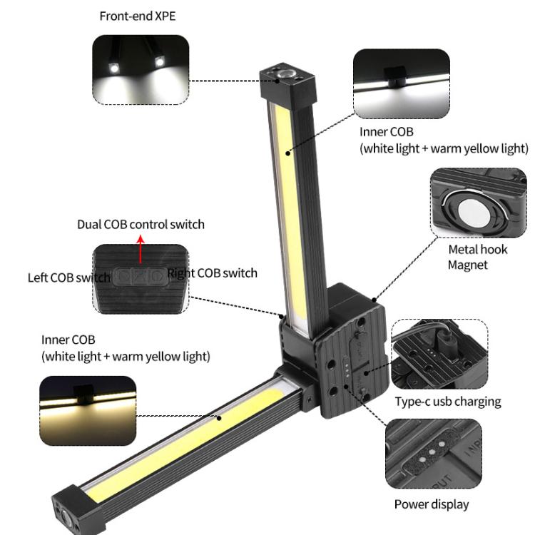 Double-Sided COB 90-Degree Folding Work Light Magnet With Hook Maintenance Light(FT32) - Other Tools by PMC TechLife | Online Shopping South Africa | PMC TechLife | Buy Now Pay Later Mobicred