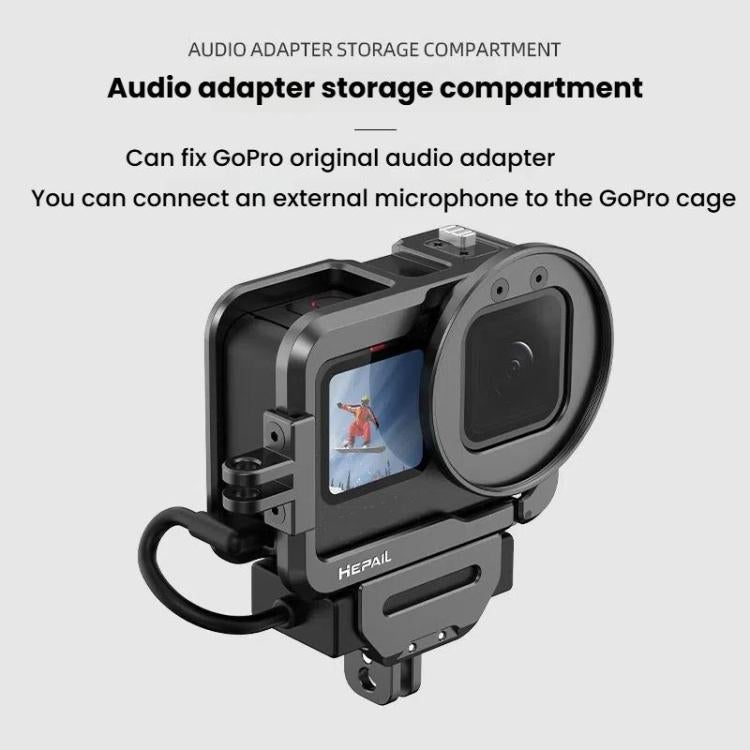 For GoPro HERO12 Black /11 Black /10 Black /9 Black HEPAIL C-G12 Metal Rabbit Cage With Dual Cold Shoe Connector - free shipping - PMC TechLife - Order now!