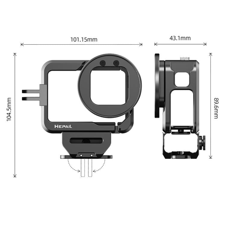 For GoPro HERO12 Black /11 Black /10 Black /9 Black HEPAIL C-G12 Metal Rabbit Cage With Dual Cold Shoe Connector - free shipping - PMC TechLife - Order now!