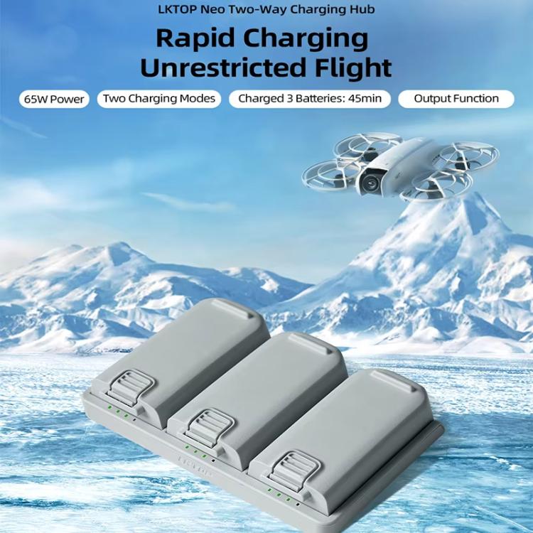 For DJI Neo Battery LKTOP Three-Way Charger 65W Fast Charging Hub(Gray) - free shipping - PMC TechLife - Order now!