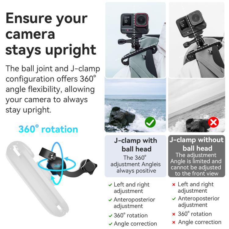aMagisn 360-degree Rotation Ball Head Backpack Clip for Camera & Smartphone(Black) - free shipping - PMC TechLife - Order now!