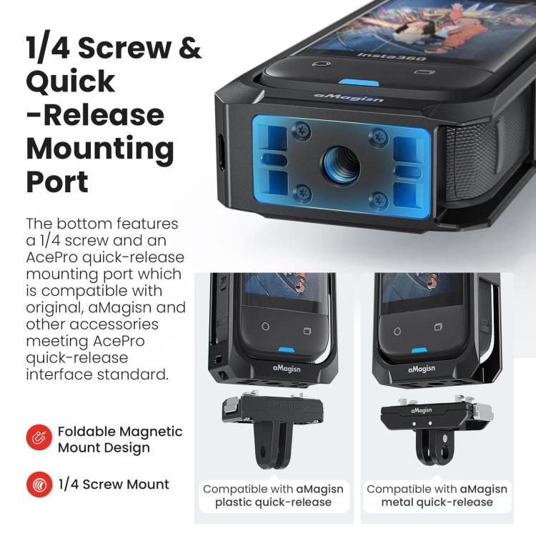 aMagisn Metal Cage for Insta360 X5 Wind Noise Reduction, Shockproof Mount with Dual Cold Shoe(Black) - free shipping - PMC TechLife - Order now!