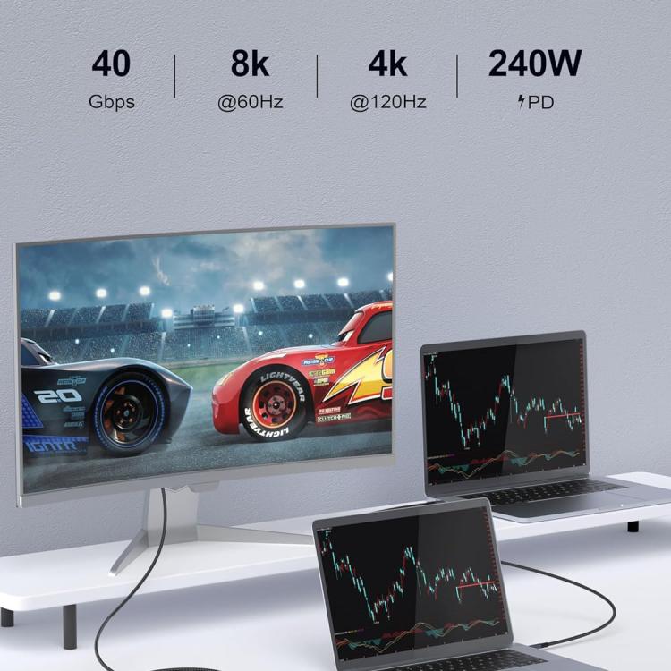 QGeeM USB4 Type-C PD 240W Fast Charging Cable With Digital Display, 40Gbps Data Transfer, 8K 60Hz Video Output For Laptop/Phone/Tablet 1m - free shipping - PMc TechLife - Order now!