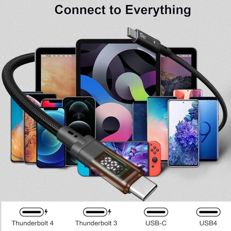 QGeeM USB4 Type-C PD 240W Fast Charging Cable With Digital Display, 40Gbps Data Transfer, 8K 60Hz Video Output For Laptop/Phone/Tablet 1m - free shipping - PMc TechLife - Order now!