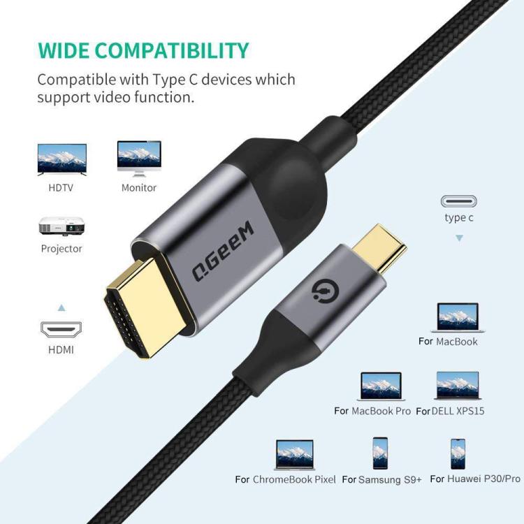QGeeM USB-C/Type-C To HDMI Cable 4K 30Hz For Screen Mirroring & Extended Display, Cable Length: 3m - free shipping - PMC TechLife - Order now!
