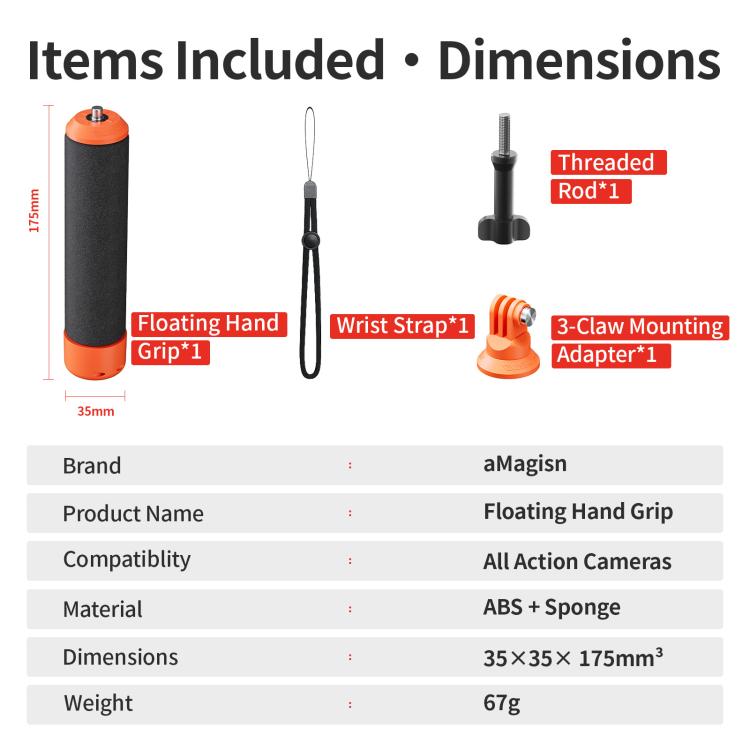 aMagisn Universal Floating Hand Grip for Action Cameras with Triple Claw & 1/4-inch Screw Mount(Black Orange) - free shipping - PMC TechLife - Order now!