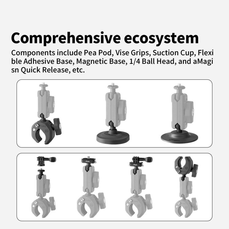 aMagisn Metal Arm Clamp Magnetic Base with 1/4-inch Ball Head For Insta360, DJI, GoPro Cameras(Black) - free shipping - PMC TechLife - Order now!