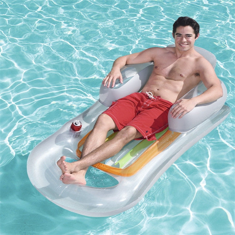 Single Water Inflatable Bed Back Luxury Chair Adult Inflatable Floating Row with Armrest & Cup Hole, Size:161 x 84cm(Transparent) - Swimming Rings by PMC Jewellery | Online Shopping South Africa | PMC Jewellery