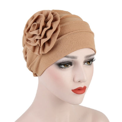 Solid Color Side Flower Turban Hat Women Confinement Hat, Size:Adjustable(Khaki) - Turban by PMC Jewellery | Online Shopping South Africa | PMC Jewellery