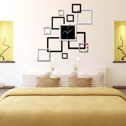 Living Room Wall Clock Creative Clock Acrylic DIY Mirror Wall Stickers Decorative Black Silver Square DIY Clock - Wall Clock by PMC Jewellery | Online Shopping South Africa | PMC Jewellery