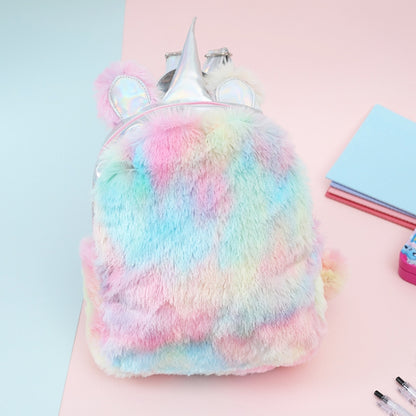 Unicorn Backpack Bag For Teenager Colorful Fur Leather Schoolbag Female Travel Shoulder Bag(Pink) - Double-shoulder Bags by PMC Jewellery | Online Shopping South Africa | PMC Jewellery