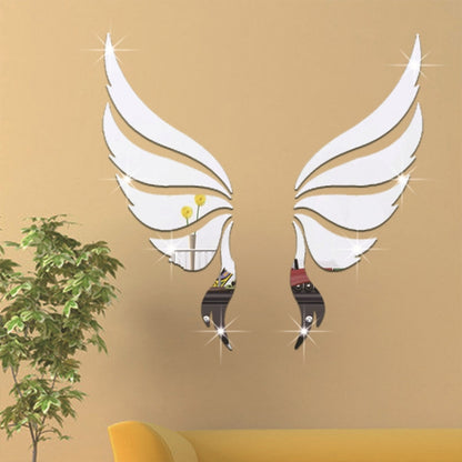 Crystal Three Dimensional Decorative Wall Stickers Angel Wings Bedroom Decorative Mirror(Silver) - Decorative Mirrors by PMC Jewellery | Online Shopping South Africa | PMC Jewellery