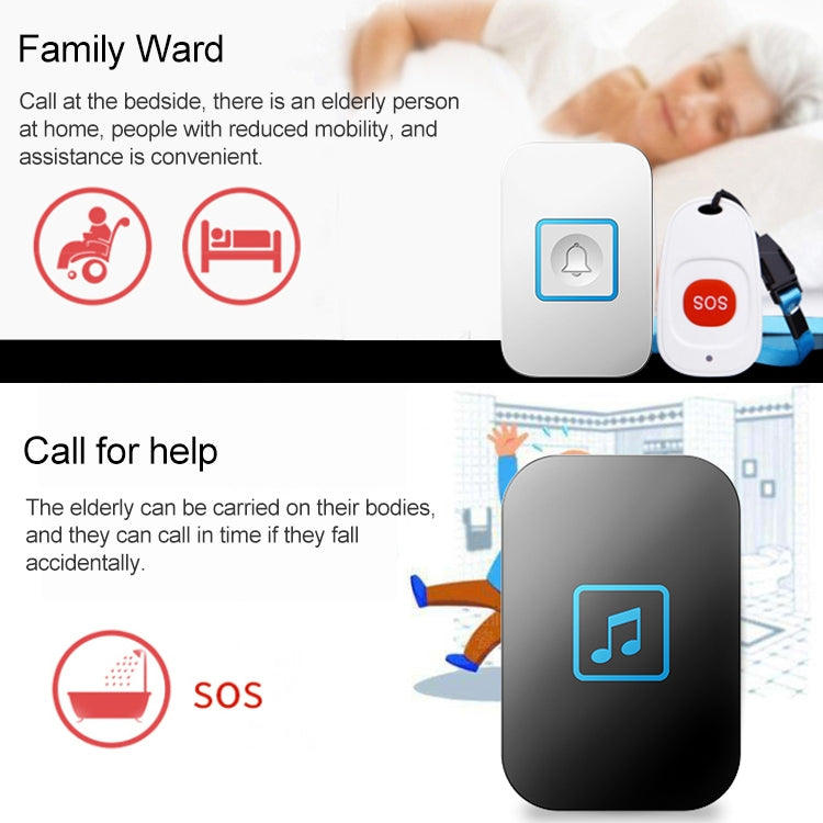 CACAZI C86 Wireless SOS Pager Doorbell Old man Child Emergency Alarm Remote Call Bell, US Plug(Black) - Wireless Doorbell by CACAZI | Online Shopping South Africa | PMC Jewellery