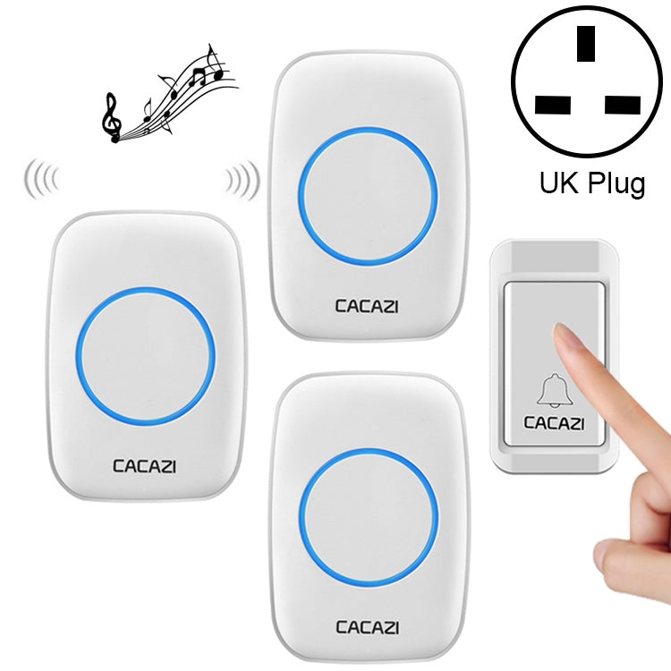 CACAZI A10G One Button Three Receivers Self-Powered Wireless Home Cordless Bell, UK Plug(White) - Wireless Doorbell by CACAZI | Online Shopping South Africa | PMC Jewellery | Buy Now Pay Later Mobicred