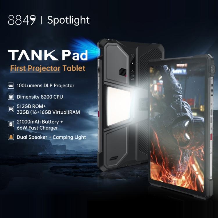 Unihertz 8849 Tank Pad Rugged Tablet PC & Projector, 16GB+512GB, 10.95 inch Android 14 Dimensity 8200 Octa Core 5G Network, EU Plug (Black) - free shipping - PMC TechLife - Order now!