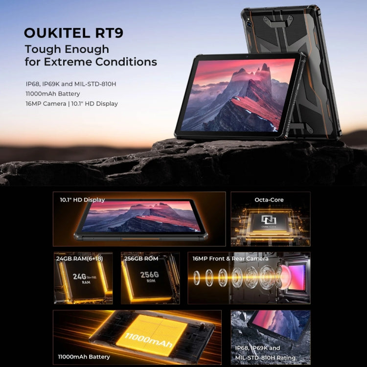 OUKITEL RT9 4G Network IP68/IP69K Rugged Tablet, 6GB+256GB, 11 inch Android 14 Unisoc T606 Octa-Core Support Dual SIM, EU Plug (Orange) - free shipping - PMC Jewellery - Order now!