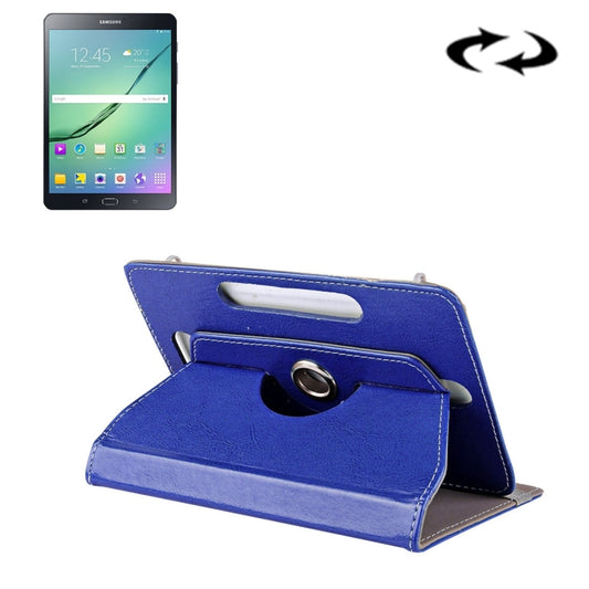 8 inch Tablets Leather Case Crazy Horse Texture 360 Degrees Rotation Protective Case Shell with Holder for Galaxy Tab S2 8.0 T715 / T710, Cube U16GT, ONDA Vi30W, Teclast P86(Blue) - 8 inch by PMC Jewellery | Online Shopping South Africa | PMC Jewellery