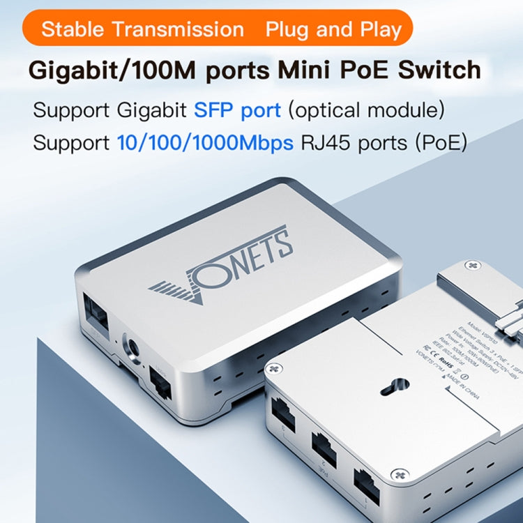 VONETS VSP510 5 Ports Ethernet Gigabit Switch with DC Adapter + Rail Fixing Buckle + SFP Optical Module Set - free shipping - PMC Jewellery - Order now!