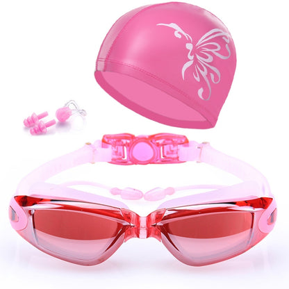 High-definition Waterproof Fogproof Swimming Goggles with Swimming Cap (Pink) - Swimming Glasses by PMC Jewellery | Online Shopping South Africa | PMC Jewellery