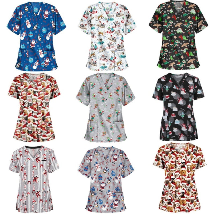 Christmas Print Short-sleeved Pocket T-shirt Nurse Uniform (Color:2 Size:L) - T-shirt by PMC Jewellery | Online Shopping South Africa | PMC Jewellery