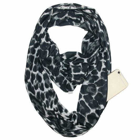 Multi-function Fashion Zip Pocket Design Scarf(Leopard Black Gray) - Scarf by PMC Jewellery | Online Shopping South Africa | PMC Jewellery