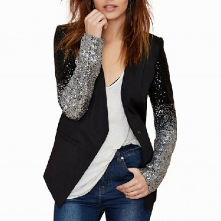 Sequins Slim Casual Women Suit (Color:Black Size:XXL) - Jacket & Loose Coat by PMC Jewellery | Online Shopping South Africa | PMC Jewellery