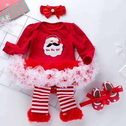 Baby Christmas Clothes Long Sleeve Cartoon Romper Net Yarn Tutu Four-piece Childrens Wear (Color:Santa Claus Size:66) - Baby Clothing by PMC Jewellery | Online Shopping South Africa | PMC Jewellery