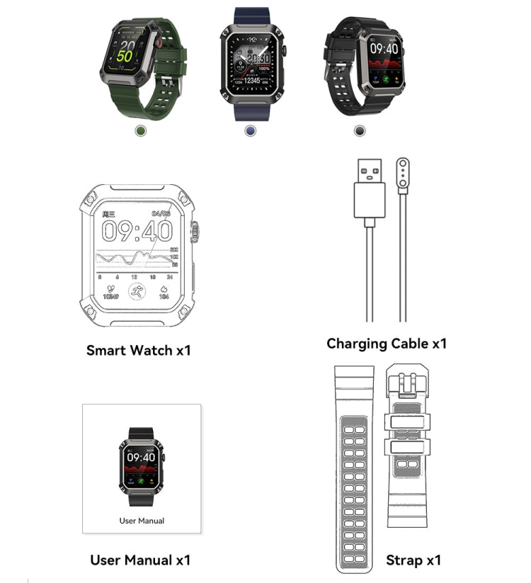 HAMTOD NX3 Pro 1.83 inch Rugged Smart Watch, Support Bluetooth Call / Sleep / Heart Rate / Blood Oxygen / Blood Pressure Monitoring(Green) - Smart Watches by HAMTOD | Online Shopping South Africa | PMC Jewellery | Buy Now Pay Later Mobicred