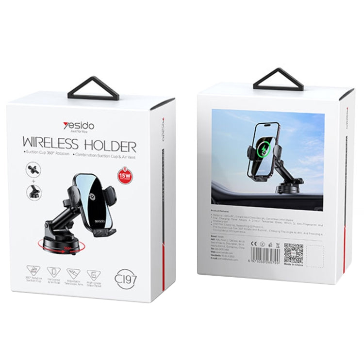 Yesido C197 15W 2 in 1 Suction Cup Type Wireless Charging Car Holder Set (Black) - Wireless Charger Holders by Yesido | Online Shopping South Africa | PMC Jewellery | Buy Now Pay Later Mobicred