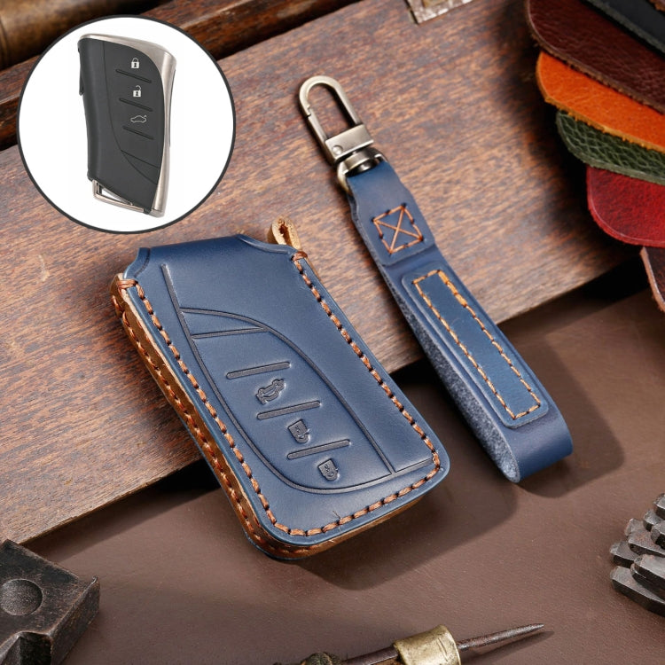 For Lexus 3-button Hallmo Car Cowhide Leather Key Protective Cover Key Case(Blue) - Car Key Cases by Hallmo | Online Shopping South Africa | PMC TechLife | Buy Now Pay Later Mobicred