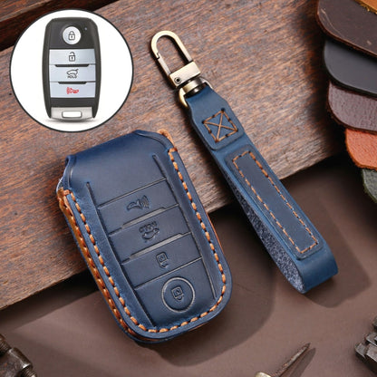 For Kia C133 4-button Hallmo Car Cowhide Leather Key Protective Cover Key Case(Blue) - Car Key Cases by Hallmo | Online Shopping South Africa | PMC Jewellery | Buy Now Pay Later Mobicred