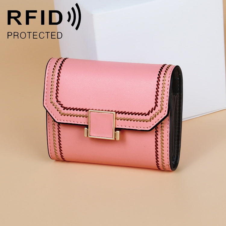 KB190 Cover Type Snap Button Cowhide Leather Organ Shape Multiple Card Slots Anti-magnetic RFID Wallet for Ladies(Pink) - Antimagnetic RFID Package by PMC Jewellery | Online Shopping South Africa | PMC Jewellery | Buy Now Pay Later Mobicred