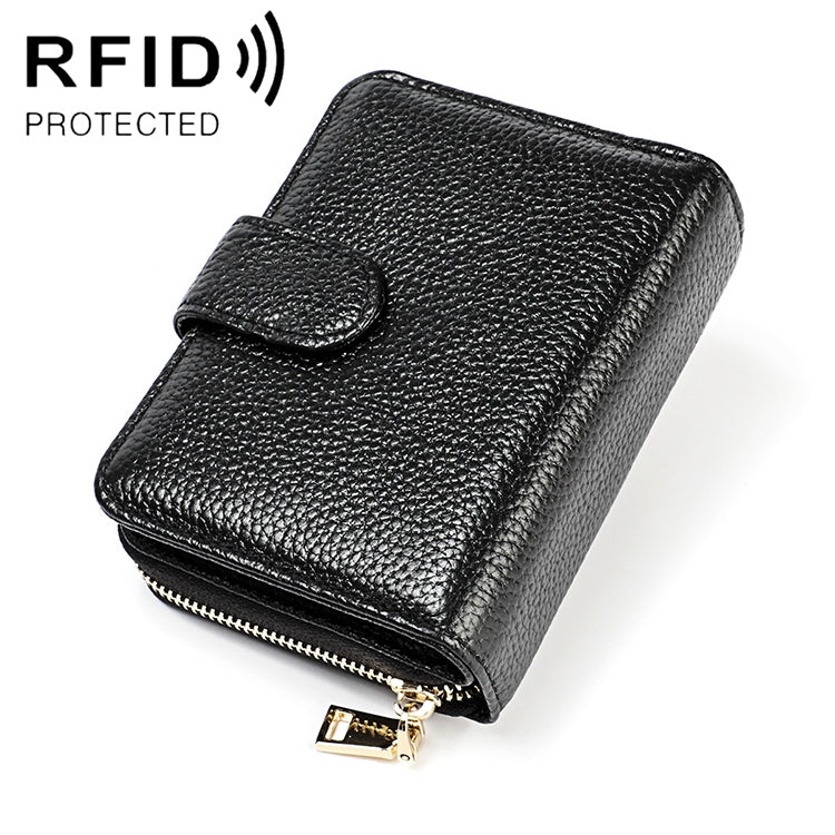 KB192 Buckle Zipper Cowhide Leather Organ Shape Multiple Card Slots Anti-magnetic RFID Wallet Clutch Bag for Men(Black) - Antimagnetic RFID Package by PMC Jewellery | Online Shopping South Africa | PMC Jewellery | Buy Now Pay Later Mobicred