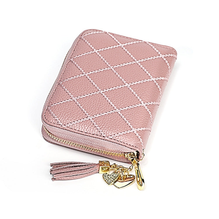 KB213 Diamond Texture Zipper Cowhide Leather Double Row Organ Shape Multiple Card Slots Anti-magnetic RFID Wallet Clutch Bag for Ladies (Light Pink) - Antimagnetic RFID Package by PMC Jewellery | Online Shopping South Africa | PMC Jewellery | Buy Now Pay Later Mobicred