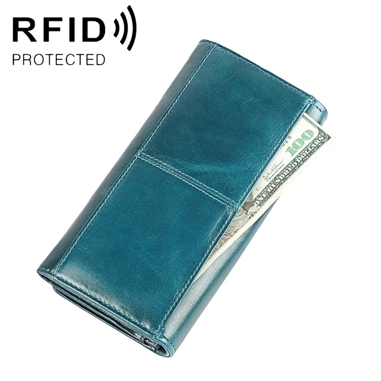 3559 Antimagnetic RFID Multi-function Zipper Retro Top-grain Leather Lady Purse Wallet (Blue) - free shipping - PMC TechLife - Order now!