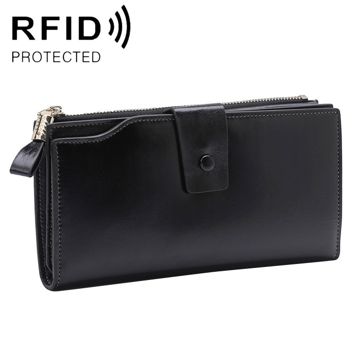 8236 Antimagnetic RFID Multi-function Oil Wax Leather Lady Wallet Large-capacity Purse (Black) - Antimagnetic RFID Package by PMC Jewellery | Online Shopping South Africa | PMC Jewellery | Buy Now Pay Later Mobicred