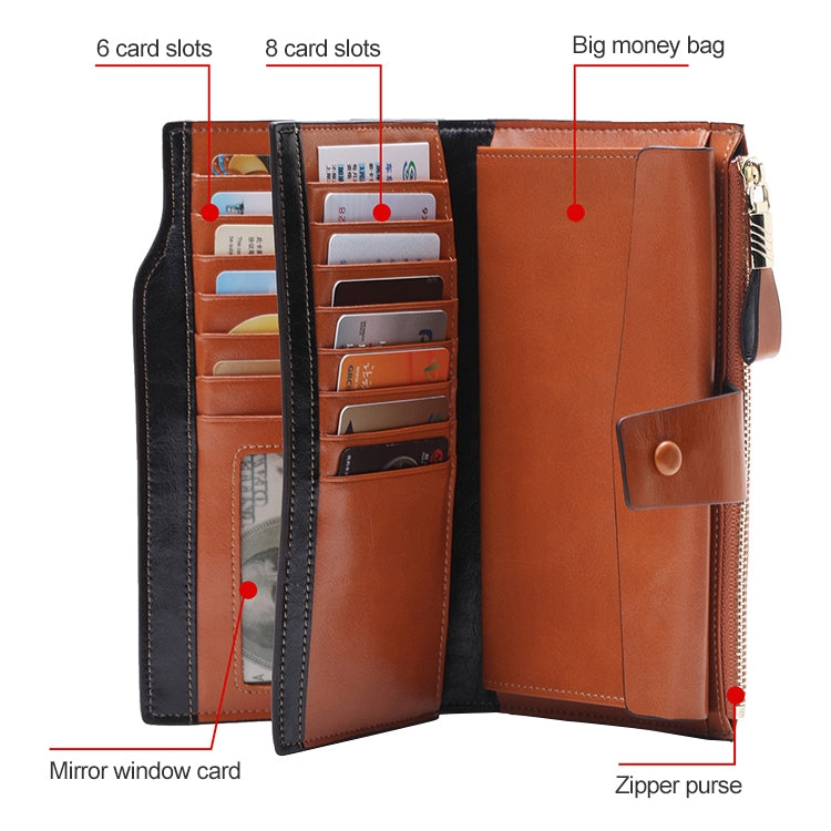 8236 Antimagnetic RFID Multi-function Oil Wax Leather Lady Wallet Large-capacity Purse (Yellow) - Antimagnetic RFID Package by PMC TechLife | Online Shopping South Africa | PMC TechLife | Buy Now Pay Later Mobicred
