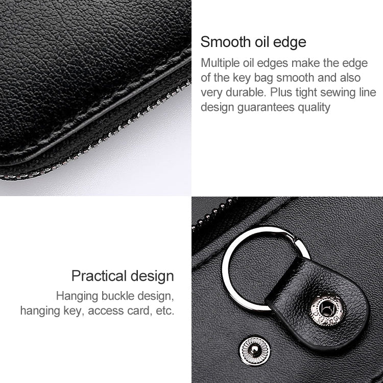 9106 Large-capacity Zipper Leather Keys Holder Bag Multi-function Wallet(Black) - free shipping - PMC TechLife - Order now!