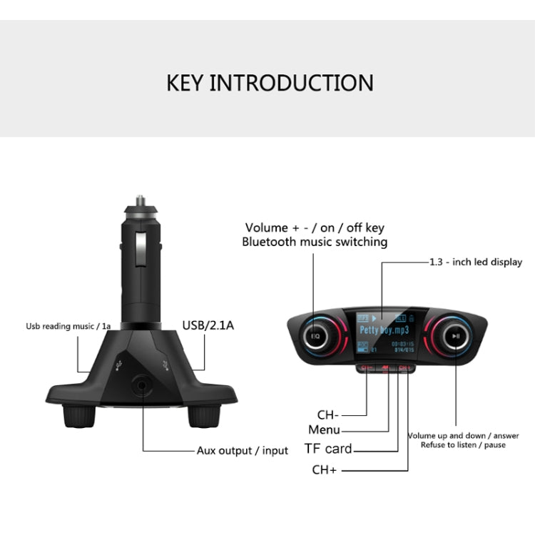 BT06 Dual USB Charging Smart Bluetooth 4.0 + EDR FM Transmitter MP3 Music Player Car Kit with 1.3 inch LED Screen, Support Bluetooth Call, TF Card & U Disk - Bluetooth Car Kits by PMC Jewellery | Online Shopping South Africa | PMC Jewellery | Buy Now Pay Later Mobicred