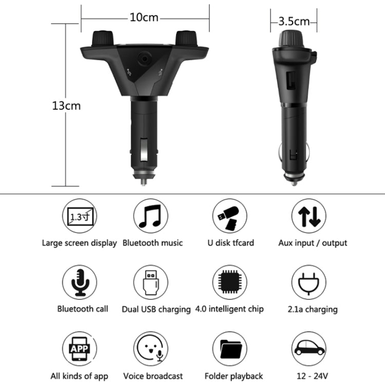 BT06 Dual USB Charging Smart Bluetooth 4.0 + EDR FM Transmitter MP3 Music Player Car Kit with 1.3 inch LED Screen, Support Bluetooth Call, TF Card & U Disk - Bluetooth Car Kits by PMC Jewellery | Online Shopping South Africa | PMC Jewellery | Buy Now Pay Later Mobicred