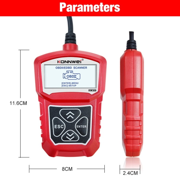 KONNWEI KW309 V309 V310 MS309 Code Reader OBD2 Scanner Diagnostic Tool(Red) - free shipping - PMC TechLife - Order now!