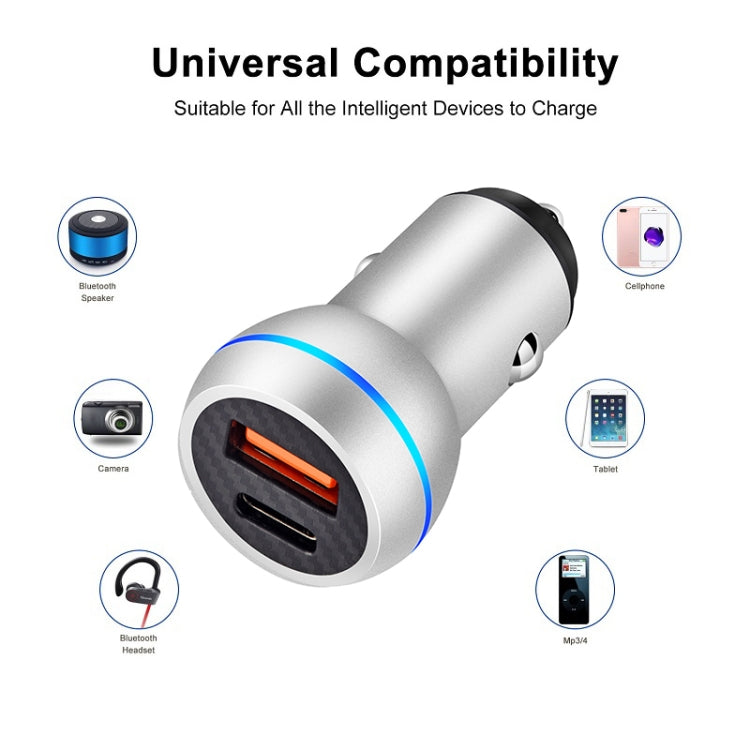 ACC-581 PD 20W + QC3.0 Type-C / USB-C + USB Fast Charging Car Charger (Silver) - Car Charger by PMC Jewellery | Online Shopping South Africa | PMC Jewellery