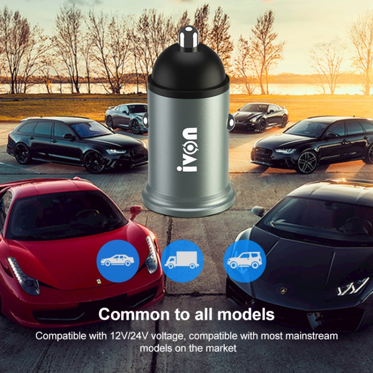 IVON CC37 15W 3.1A Dual USB Mini Car Charger + 1m USB to 8 Pin Fast Charge Data Cable Set - Car Charger by IVON | Online Shopping South Africa | PMC Jewellery