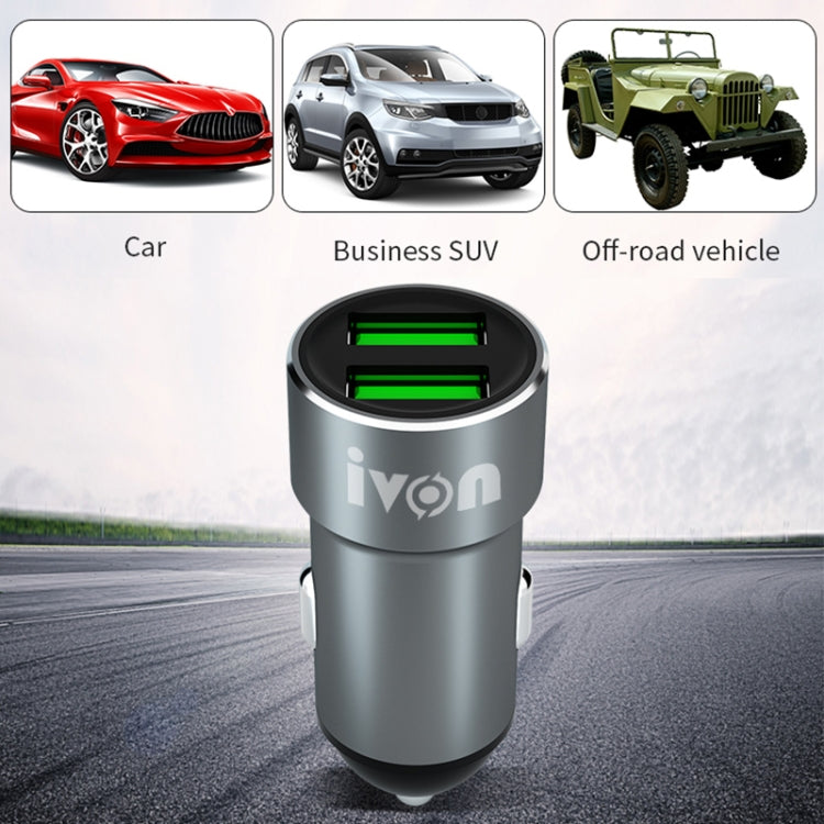 IVON CC38 2.4A Dual USB Car Charger + 1m USB to USB-C / Type-C Fast Charge Data Cable Set - Car Charger by IVON | Online Shopping South Africa | PMC Jewellery